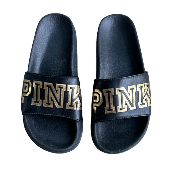 PINK Victoria's Secret Shoes - VICTORIA’S SECRET PINK SLIDES SIZE L GOLD LETTERING